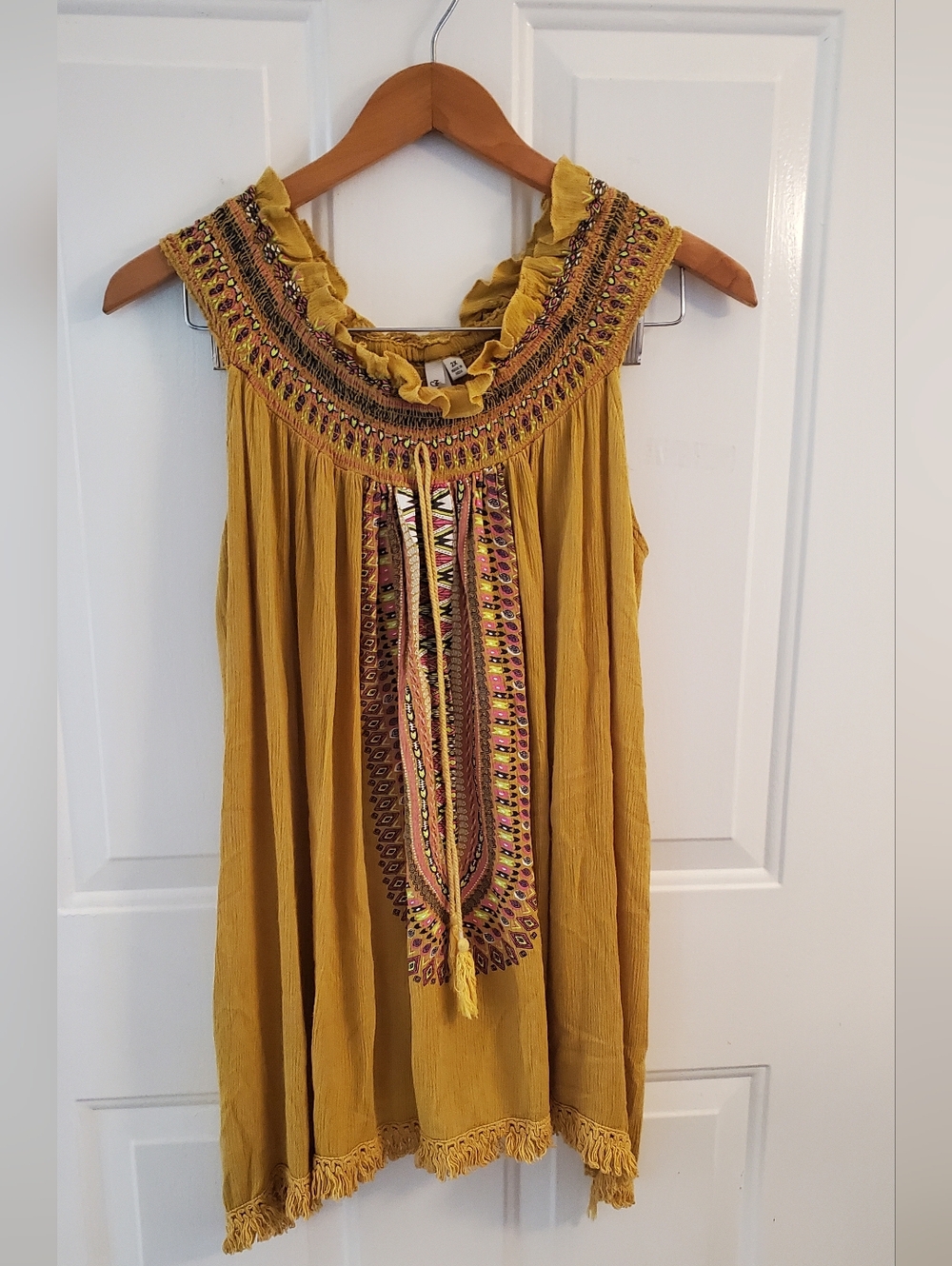 NY Collection Mustard Yellow Embroidered Tank Top